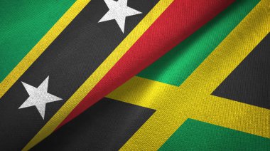 Saint Kitts ve Nevis ve Jamaika iki bayraklar tekstil kumaş, kumaş doku
