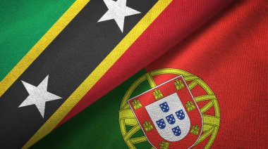 Saint Kitts ve Nevis ve Portekiz iki bayraklar tekstil kumaş, kumaş doku