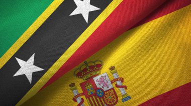 Saint Kitts ve Nevis ve İspanya iki bayraklar tekstil kumaş, kumaş doku