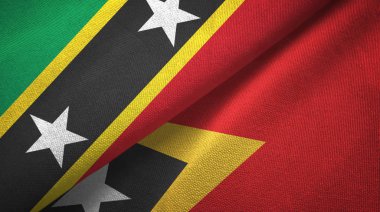 Saint Kitts ve Nevis ve Timor-Leste Doğu Timor iki bayraklar tekstil bez