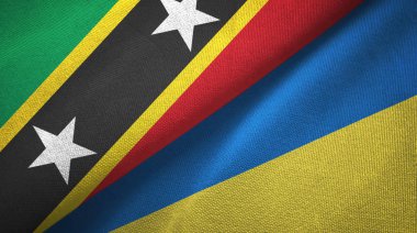 Saint Kitts ve Nevis ve Ukrayna iki bayraklar tekstil kumaş, kumaş doku