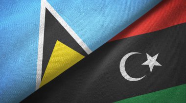 Saint Lucia ve Libya iki bayrak tekstil kumaş, kumaş doku