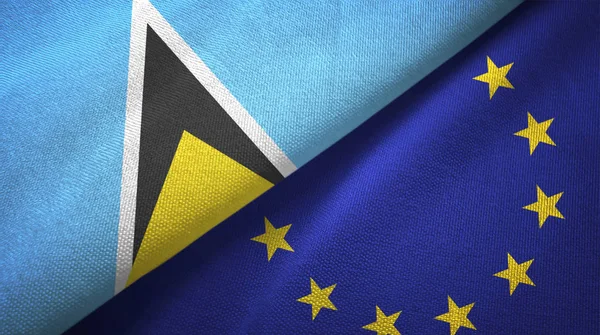 Saint Lucia and European Union two flags textile cloth, fabric texture