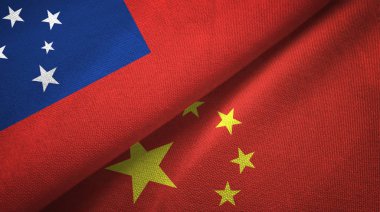 Samoa ve Çin iki bayraklar tekstil kumaş, kumaş doku