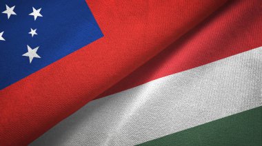 Samoa ve Macaristan iki bayrak tekstil kumaş, kumaş doku