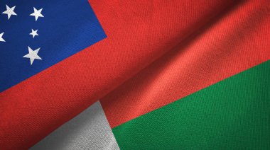 Samoa ve Madagaskar iki bayrak tekstil kumaş, kumaş doku
