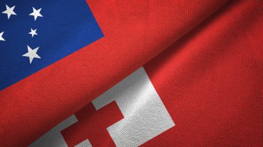 Samoa ve Tonga iki bayrak tekstil kumaş, kumaş doku