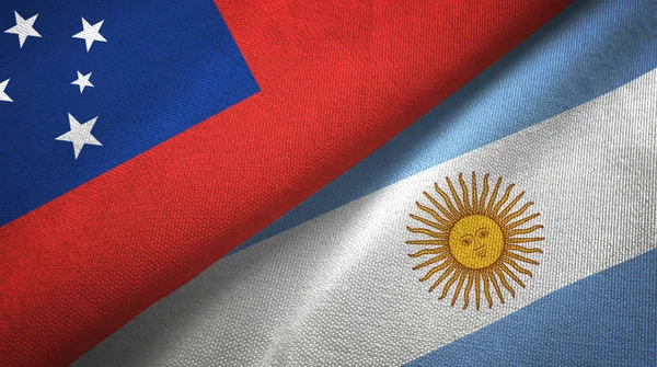 Szamoa és Argentína két zászló textil ruhával, szövet textúra — Stock Fotó