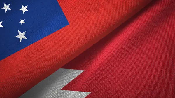 Samoa y Bahréin dos banderas tela textil, textura de la tela —  Fotos de Stock