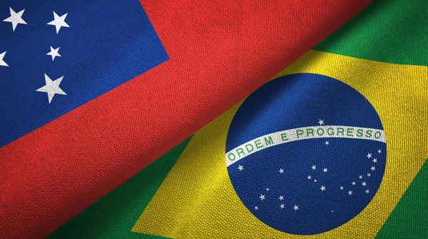 Samoa a Brazílie dvě vlajky textilní tkaniny, textura textilií — Stock fotografie