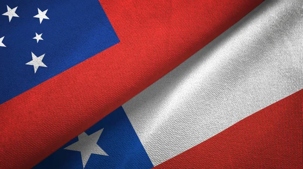 Samoa y Chile dos banderas de tela textil, textura de tela —  Fotos de Stock