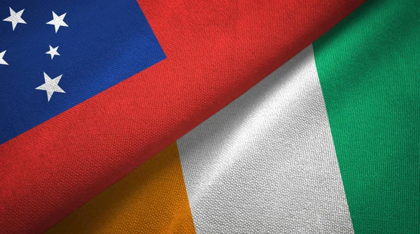 Samoa en Cote DIVOIRE Ivoorkust twee vlaggen textielweefsel textuur — Stockfoto