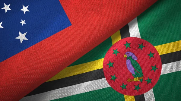 Samoa et Dominique deux drapeaux tissu textile, texture du tissu — Photo