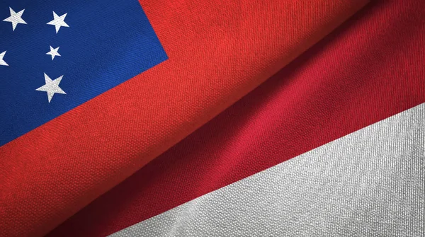 Samoa e Indonesia due bandiere tessuto, tessitura tessuto — Foto Stock