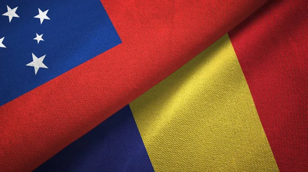 Samoa y Rumania dos banderas tela textil, textura de la tela — Foto de Stock