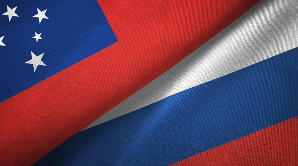 Samoa e Russia due bandiere tessuto, tessitura tessuto — Foto Stock