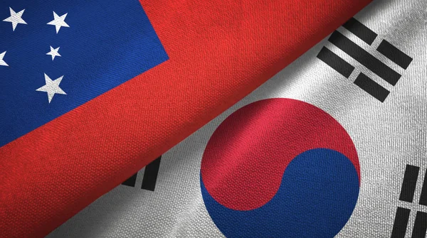 Samoa and South Korea two flags textile cloth, fabric texture — Stock Photo, Image