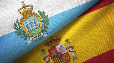 San Marino ve İspanya iki bayraklar tekstil kumaş, kumaş doku