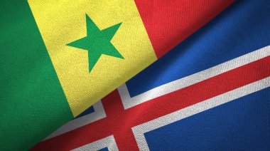 Senegal ve İzlanda iki bayraklar tekstil kumaş, kumaş doku