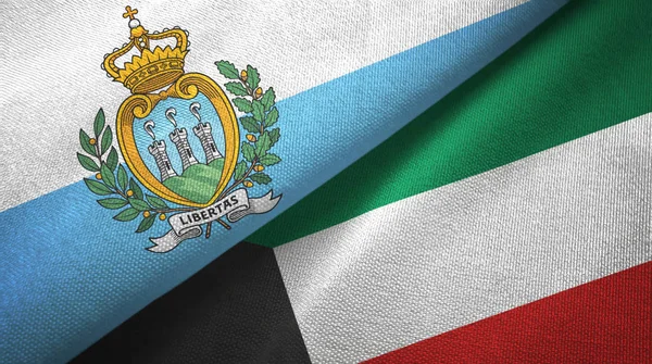 San Marino och Kuwait två flaggor textil trasa, tyg konsistens — Stockfoto