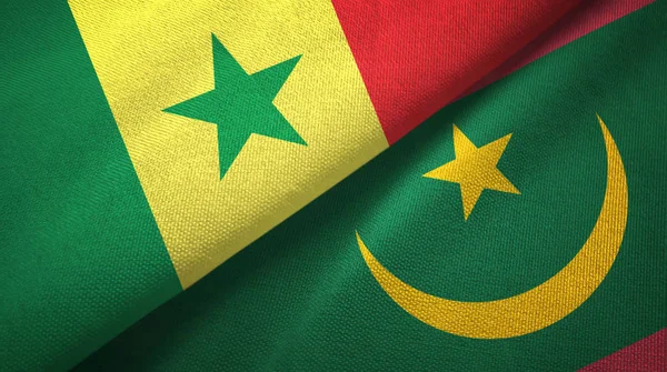 Senegal ve Moritanya iki bayraklar tekstil kumaş, kumaş doku — Stok fotoğraf