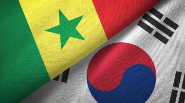 Senegal ve Güney Kore iki bayraklar tekstil kumaş, kumaş doku