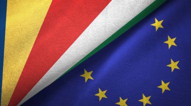 Seyşeller ve Avrupa Birliği iki bayrak tekstil kumaş, kumaş doku