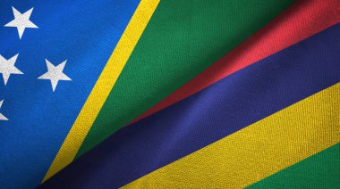 Solomon Adası ve Mauritius iki bayraklar tekstil kumaş, kumaş doku