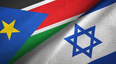 Güney Sudan ve İsrail iki bayrak tekstil kumaş, kumaş doku