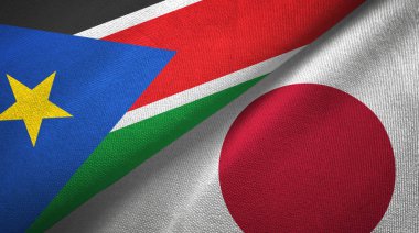 Güney Sudan ve Japonya iki bayrak tekstil kumaş, kumaş doku