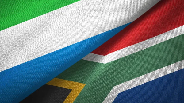 Sierra Leone and South Africa two flags textile cloth, fabric texture — Stock Photo, Image