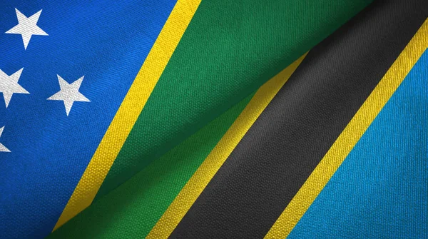 Solomon Island and Tanzania two flags textile cloth, fabric texture