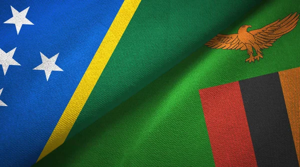 Solomon Island and Zambia two flags textile cloth, fabric texture