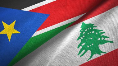 Güney Sudan ve Lübnan iki bayrak tekstil kumaş, kumaş doku
