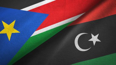 Güney Sudan ve Libya iki bayrak tekstil kumaş, kumaş doku