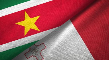 Surinam ve Malta iki bayrak tekstil kumaş, kumaş doku