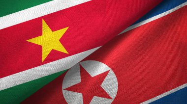 Surinam ve Kuzey Kore iki bayrak tekstil kumaş, kumaş doku