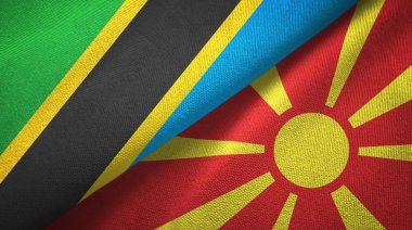 Tanzanya ve Kuzey Makedonya iki bayraklı tekstil kumaş, kumaş doku