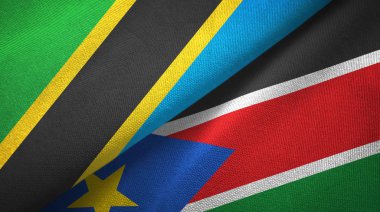 Tanzanya ve Güney Sudan iki bayrak tekstil kumaş, kumaş doku
