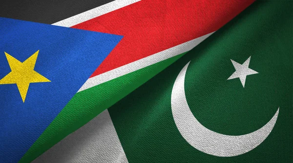 South Sudan and Pakistan two flags textile cloth, fabric texture