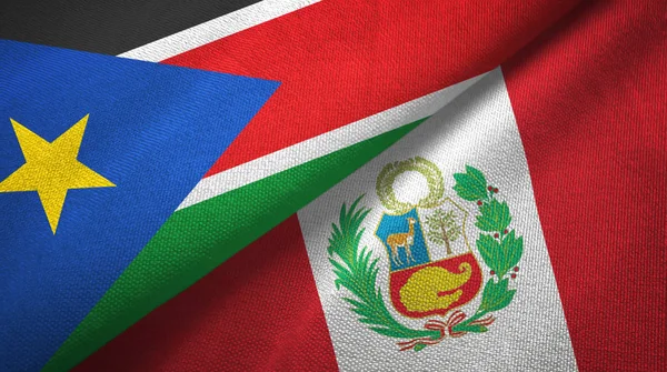 South Sudan and Peru two flags textile cloth, fabric texture — Stock Photo, Image