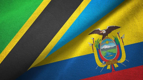 Tanzania en Ecuador twee vlaggen textiel doek, stof textuur — Stockfoto