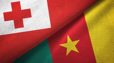 Tonga ve Kamerun iki bayraklar tekstil kumaş, kumaş doku 