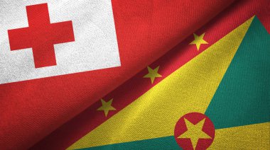 Tonga ve Grenada iki bayrak tekstil kumaş, kumaş doku