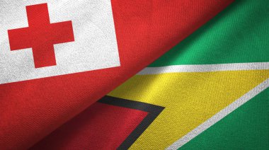 Tonga ve Guyana iki bayrak tekstil kumaş, kumaş doku