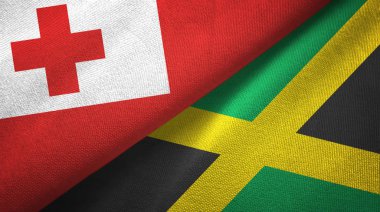 Tonga ve Jamaika iki bayraklar tekstil kumaş, kumaş doku