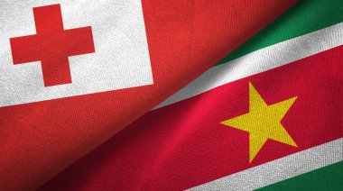 Tonga ve Surinam iki bayrak tekstil kumaş, kumaş doku