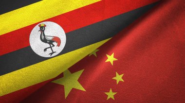 Uganda ve Çin iki bayraklar tekstil kumaş, kumaş doku