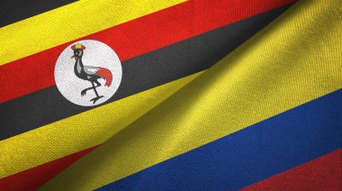 Uganda ve Kolombiya iki bayraklar tekstil kumaş, kumaş doku