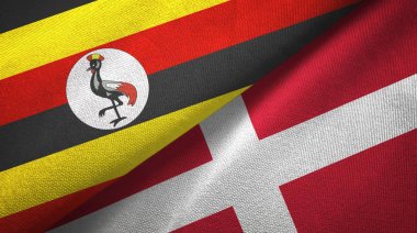 Uganda ve Danimarka iki bayrak tekstil kumaş, kumaş doku